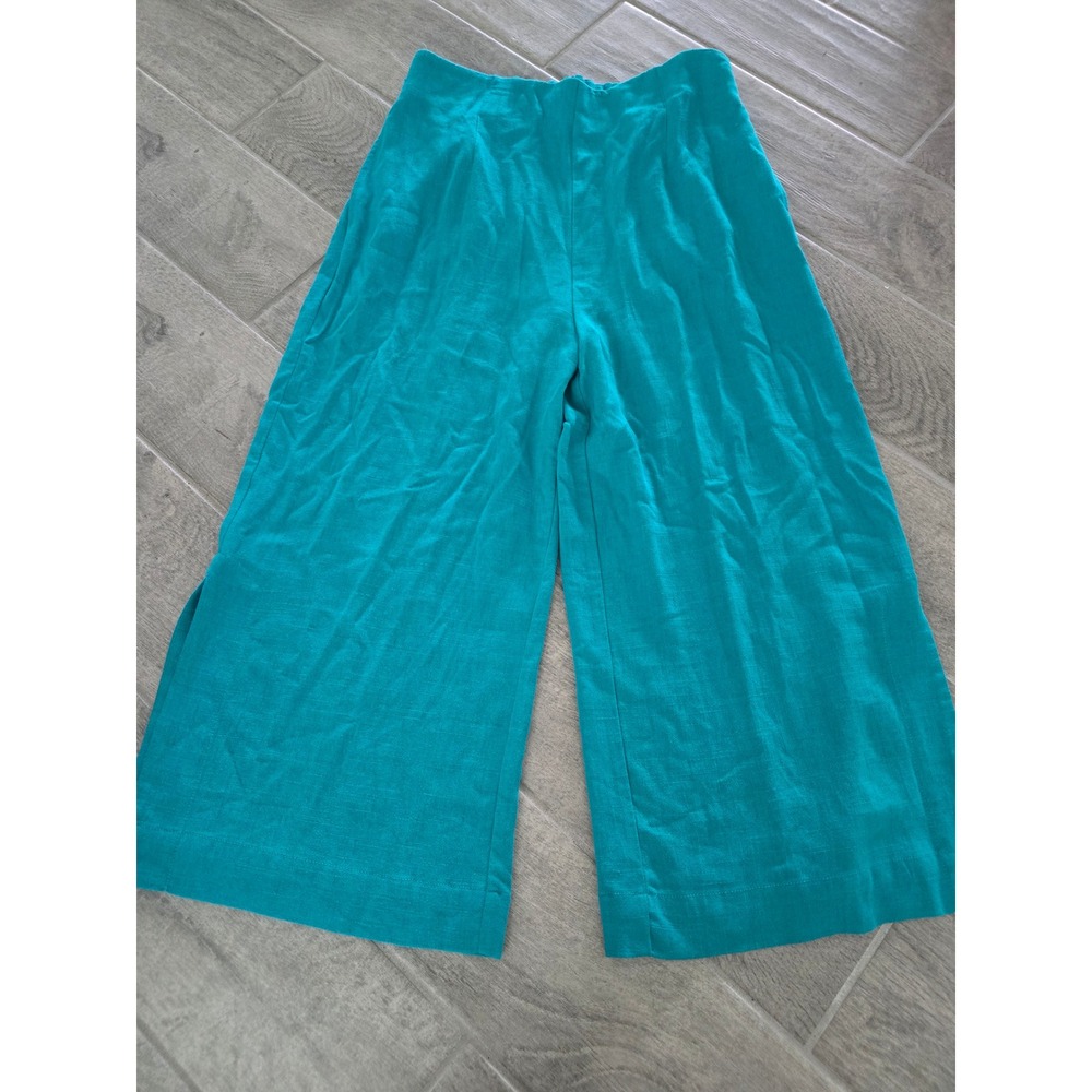 Soft Surroundings Teal Blue Rayon Linen Wide Leg Crop Culotte Pants Small Gaucho